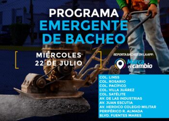 Atenderá Municipio 10 zonas con bacheo este miércoles 22 de julio