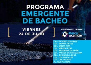 Atenderá Municipio diez zonas con bacheo este viernes 24 de julio