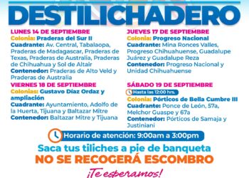 Estará Destilichadero en cuatro colonias del 14 al 19 de septiembre