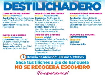 Estará Destilichadero en cinco colonias y zona rural del 28 de septiembre al 3 de octubre